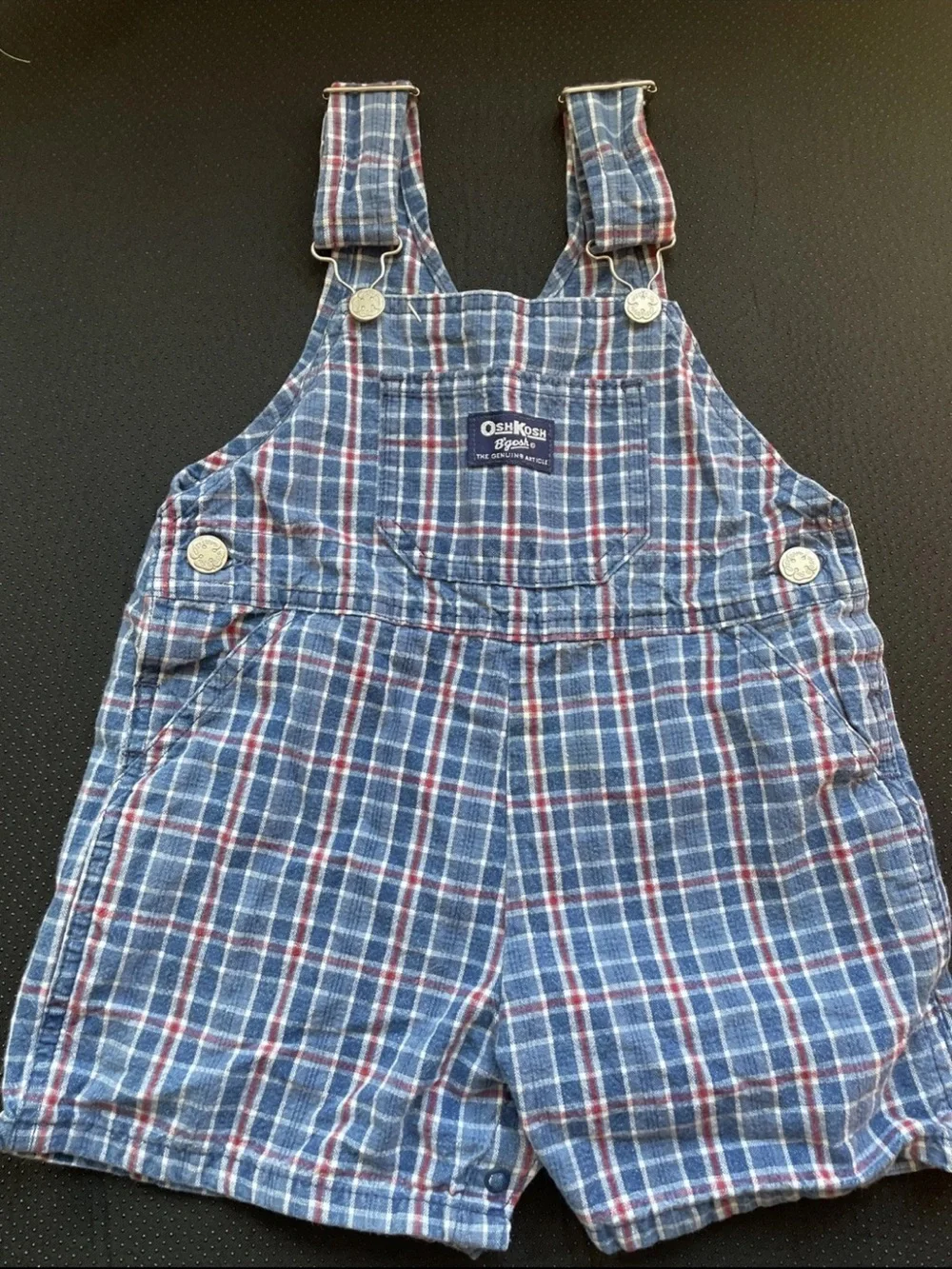 OshKosh B'gosh Blue and Red Plaid Short Overalls
